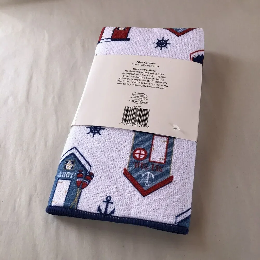 NAUTICAL Dish Drying Mat Reversible 16" X 18"   NAUTICAL ICONS  100% Polyester - Picture 3 of 5